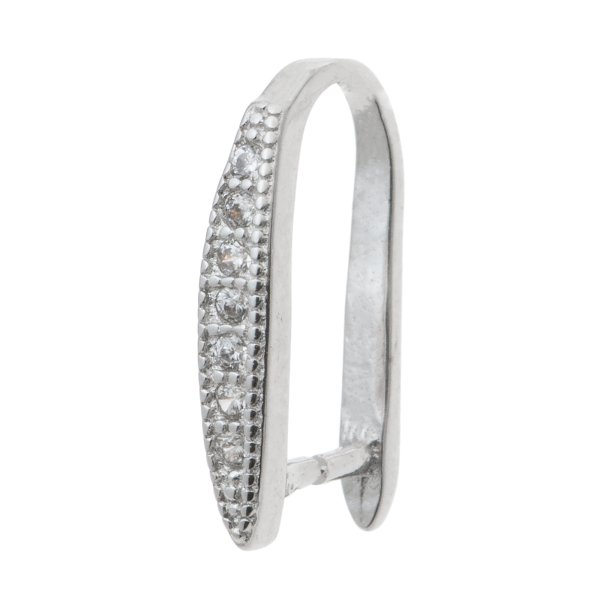 Rhodium on 925 Sterling Silver Oval CZ Pinch in Bail Pendant Connector
