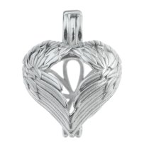 Rhodium on 925 Sterling Silver Guardian Angel Wing Heart Interchangeable Pearl Cage Bead Charm Holder Pendant