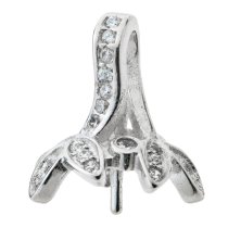 1x Rhodium on Sterling Silver Flower CZ Pearl Bead Cap 8mm Cup Bail Pendant Connector