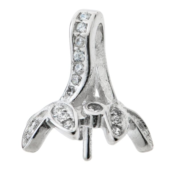 1x Rhodium on Sterling Silver Flower CZ Pearl Bead Cap 8mm Cup Bail Pendant Connector