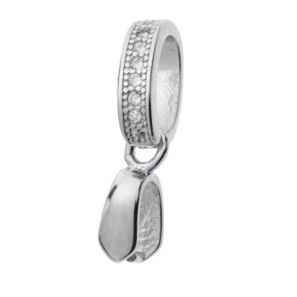 1x Rhodium on 925 Sterling Silver CZ Pinch in Bail Pendant Connector
