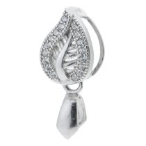 1x Rhodium on 925 Sterling Silver Tree Leaf CZ Pinch in Bail Pendant Connector