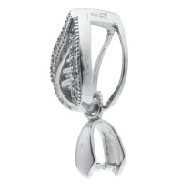 1x Rhodium on 925 Sterling Silver Tree Leaf CZ Pinch in Bail Pendant Connector