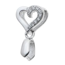 1x Rhodium on 925 Sterling Silver Sweet Heart Love CZ Pinch in Bail Pendant Connector Slide