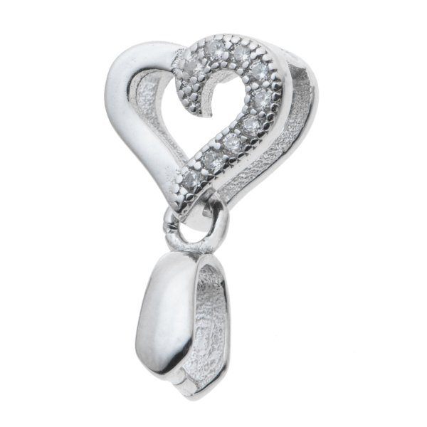 1x Rhodium on 925 Sterling Silver Sweet Heart Love CZ Pinch in Bail Pendant Connector Slide