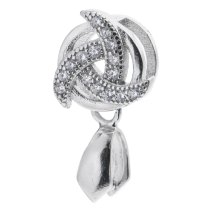 1x Rhodium on 925 Sterling Silver Spiral Whirlwind Flower CZ Pinch-in Bail Pendant Connector