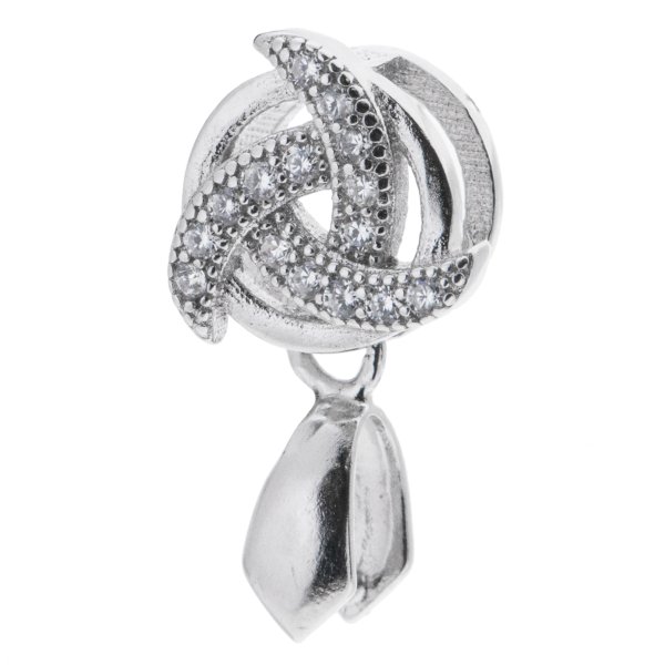 1x Rhodium on 925 Sterling Silver Spiral Whirlwind Flower CZ Pinch-in Bail Pendant Connector