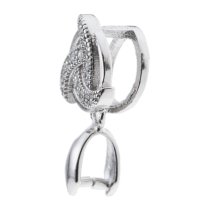1x Rhodium on 925 Sterling Silver Spiral Whirlwind Flower CZ Pinch-in Bail Pendant Connector