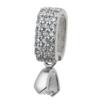 1x Rhodium on 925 Sterling Silver Oval CZ Crystal Pinch in Bail Pendant Connector Slide