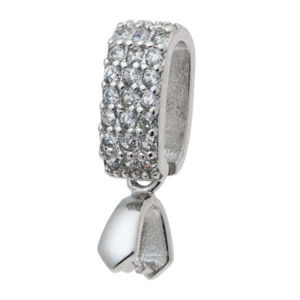 1x Rhodium on 925 Sterling Silver Oval CZ Crystal Pinch in Bail Pendant Connector Slide