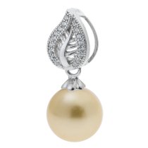 1x Rhodium on 925 Sterling Silver Tree Leaf CZ 4mm Pearl Cup Bail Pendant Connector