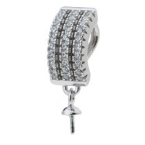 1x Rhodium on 925 Sterling Silver CZ 3mm Pearl Cup Pin Bail Pendant Connector Slide