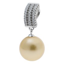 1x Rhodium on 925 Sterling Silver CZ 3mm Pearl Cup Pin Bail Pendant Connector Slide