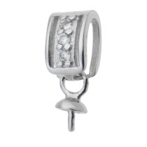 1x Rhodium on 925 Sterling Silver CZ 3mm Pearl Cup Pin Bail Pendant Connector Slide