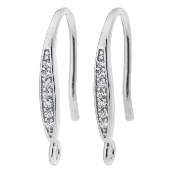2x Rhodium on 925 Sterling Silver CZ Earwire Hook Dangle Drop Earring Connector