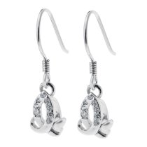 2x Rhodium 925 Sterling Silver Ribbon Flower CZ Leverback Earwire Dangle Drop Earring Connector