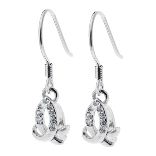 2x Rhodium 925 Sterling Silver Ribbon Flower CZ Leverback Earwire Dangle Drop Earring Connector