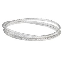 1x 999.9 Fine Sterling Silver Round Twist Triple Three Channel Ring Slip on Bangle Bracelet Cuff Gift for Her