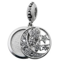 925 Sterling Silver Personalized Photo Moon Star Dangle Charm Bead for European Charm Bracelets Made of Swarovski Elements Crystals
