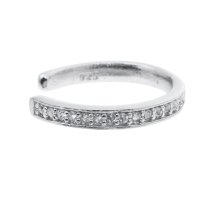 1x Rhodium on 925 Sterling Silver Round Ring Clear CZ Crystal Clip Cuff Earrings / Ear Cuffs Wrap 13mm