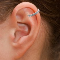 1x Rhodium on 925 Sterling Silver Round Ring Clear CZ Crystal Clip Cuff Earrings / Ear Cuffs Wrap 13mm