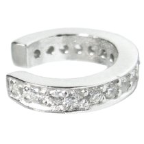 1x Rhodium on 925 Sterling Silver Round Ring Clear CZ Crystal Clip Cuff Earrings / Ear Cuffs Wrap