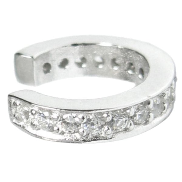 1x Rhodium on 925 Sterling Silver Round Ring Clear CZ Crystal Clip Cuff Earrings / Ear Cuffs Wrap