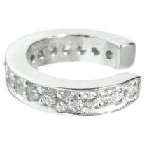 1x Rhodium on 925 Sterling Silver Round Ring Clear CZ Crystal Clip Cuff Earrings / Ear Cuffs Wrap