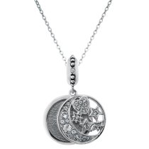 925 Sterling Silver Personalized Photo Moon Star European Charm Pendant Chain Necklace 18″ Made of Swarovski Elements Crystal