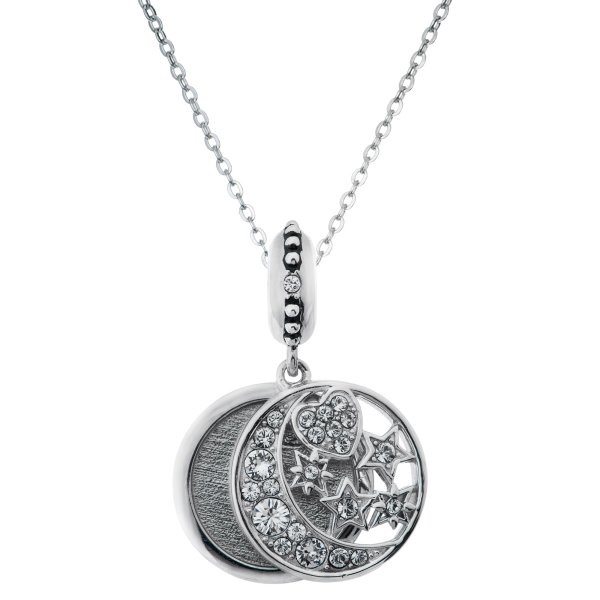 925 Sterling Silver Personalized Photo Moon Star European Charm Pendant Chain Necklace 18" Made of Swarovski Elements Crystal