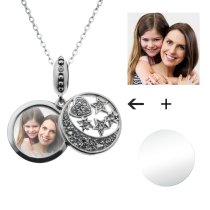 925 Sterling Silver Personalized Photo Moon Star European Charm Pendant Chain Necklace 18" Made of Swarovski Elements Crystal