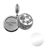 925 Sterling Silver Personalized Photo Moon Star European Charm Pendant Chain Necklace 18" Made of Swarovski Elements Crystal