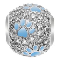 Rhodium on 925 Sterling Silver Blue Enamel Puppy Dog Paw Footprint Bead for European Charm Bracelets Made of Swarovski Elements Crystals