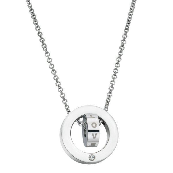 316 Stainless Steel Personalized Dual Ring Love Dangle Charm Rolo Chain Necklace 18"+1" Extender
