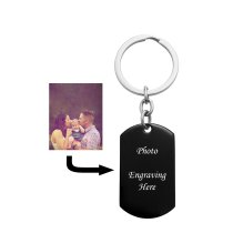 Personalized 1-side Photo Text Message Engraved Stainless Steel Custom Dog Tag Keychain Key Ring