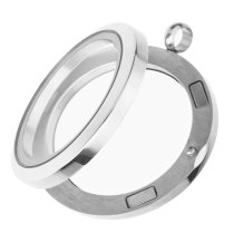 1x Stainless Steel Personalize Photo Engrave Round Floating Crystal Chain Necklace Pendant 30mm