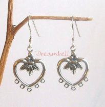 2x Antique Sterling Silver Flower Heart Chandelier Strand Earring Connector