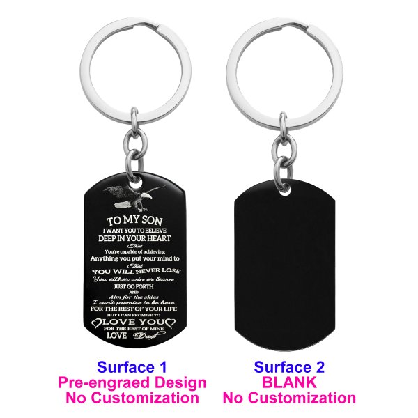 Personalized Text Message Engraved Stainless Steel to My Son Love Dad Custom Dog Tag Keychain Key Ring