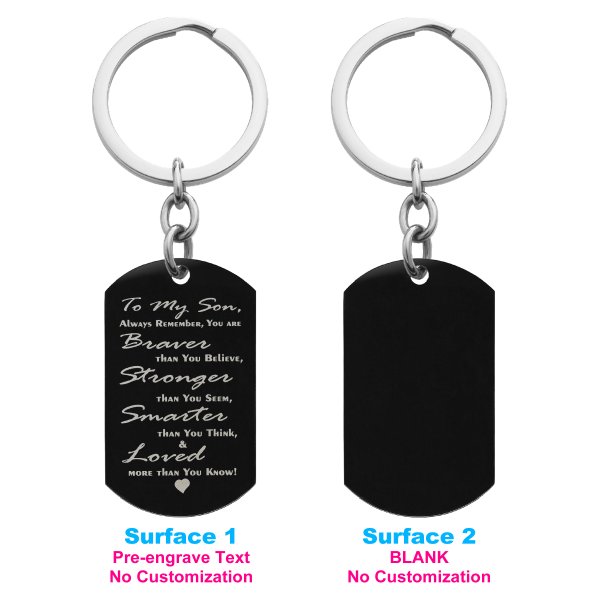 Braver Stronger Smarter Son Stainless Steel Personalized Text Engraved Dog Tag Keychain Key Ring