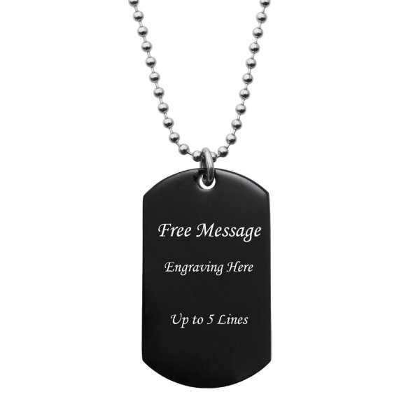 Personalized Engraved Text Message Stainless Steel Custom Dog Tag Pendant with Ball Chain Necklace 24"