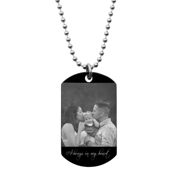 Personalized Photo Text Engraved Stainless Steel Custom Dog Tag Pendant with Ball Chain Necklace 24"