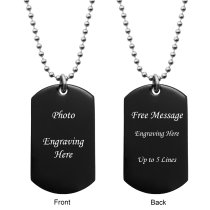 Personalized Photo Text Engraved Stainless Steel Custom Dog Tag Pendant with Ball Chain Necklace 24"