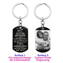 Personalized Text Message Engraved Stainless Steel to My Son Love Dad Custom Dog Tag Keychain Key Ring