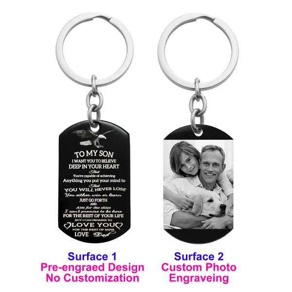 Personalized Text Message Engraved Stainless Steel to My Son Love Dad Custom Dog Tag Keychain Key Ring
