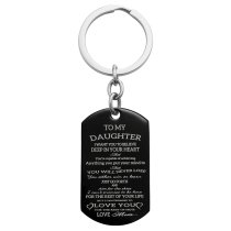Personalized Text Message Engraved Stainless Steel to My Daughter Love Mom Custom Dog Tag Keychain Key Ring