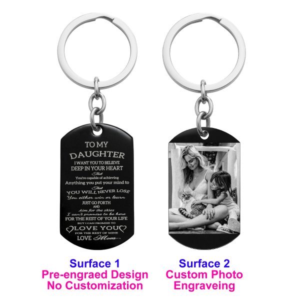 Personalized Text Message Engraved Stainless Steel to My Daughter Love Mom Custom Dog Tag Keychain Key Ring