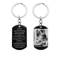Personalized Text Message Engraved Stainless Steel to My Daughter Love Mom Custom Dog Tag Keychain Key Ring
