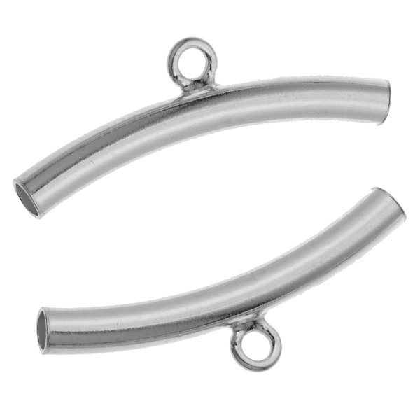 2x Sterling Silver Curved Tube Bead Strand Pendant Connector