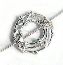 1x Sterling Silver CHRISTMAS FLOWER LEAF Frame Slide LOOP ROUND RING Bead 14.3mm