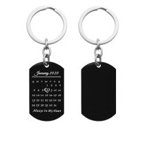 Custom Engraved Personalized Calendar Date Memorial Text Stainless Steel Dog Tag Keychain